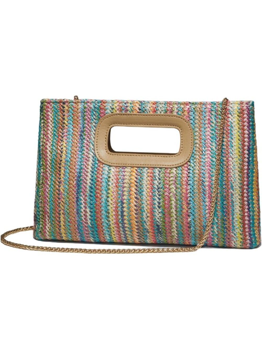 Trendy Convertible Faux Wicker & Raffia Clutch Purse with Crossbody Strap